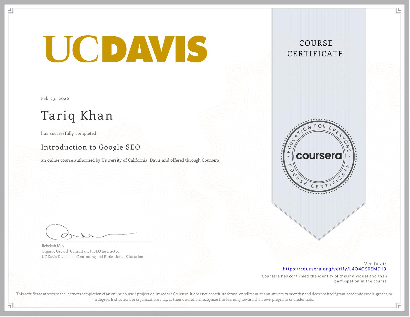 Introduction to Google SEO Certificate